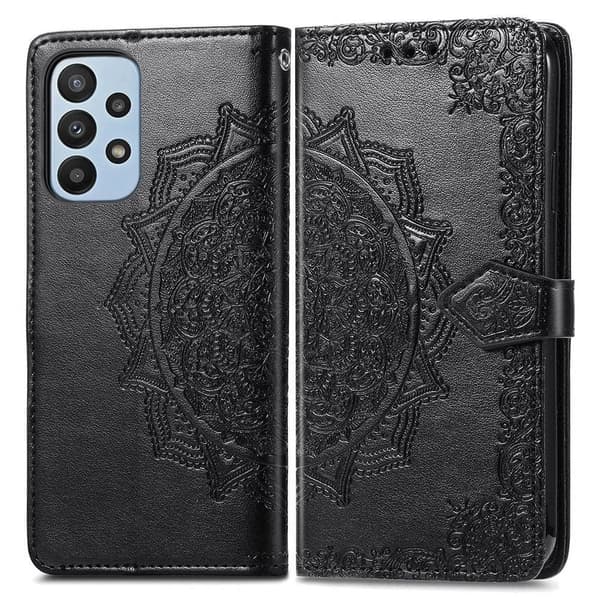 Mandala Samsung Galaxy A23 nahkakotelo - Musta Black