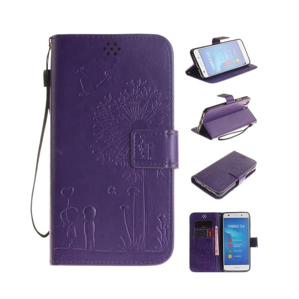 Huawei Y6II lommeboketui av lær m. Stropp - Lilla Purple