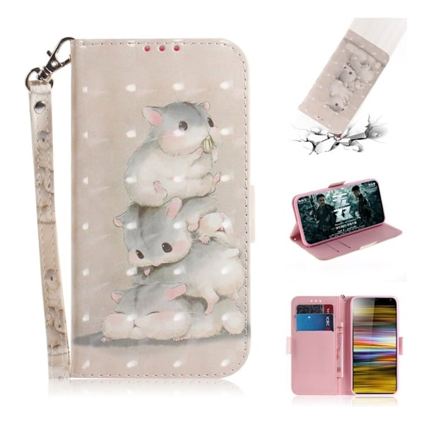 Sony Xperia 10 Plus kuviollinen  nahkainen suojakotelo - Hamsterit Multicolor