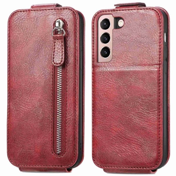Vertical Flip Phone Etui med Zipper til Samsung Galaxy S21 Plus 5G - Rød Red
