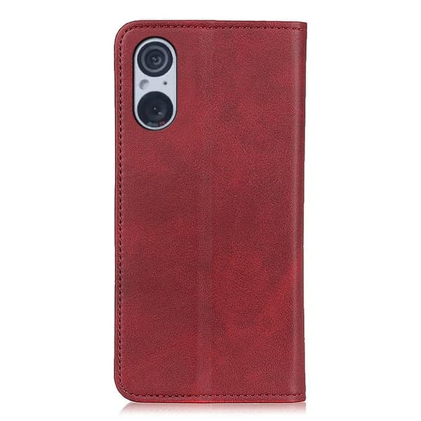 Flip Etui med Pung i Ægte Læder til Sony Xperia 5 V - Rød Red
