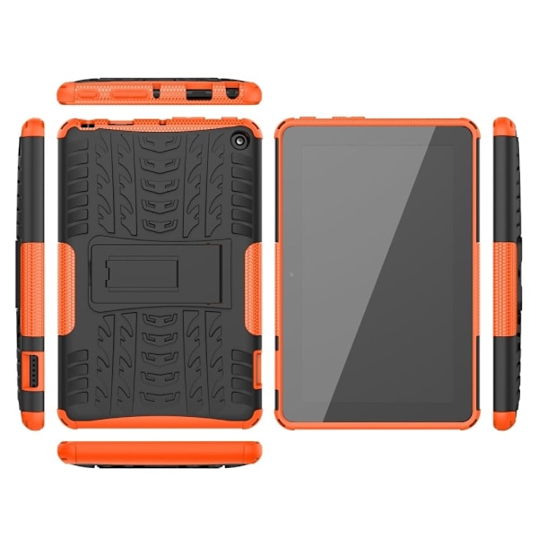 Däckmönstrat kickstand-fodral för Amazon Fire 7 (2022) - Orange Orange