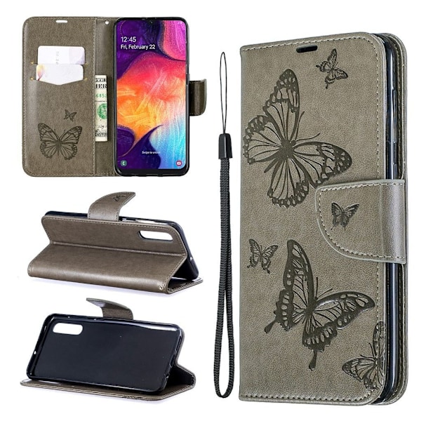 Butterfly läder Samsung Galaxy A50 fodral - Silver/Grå Silvergrå