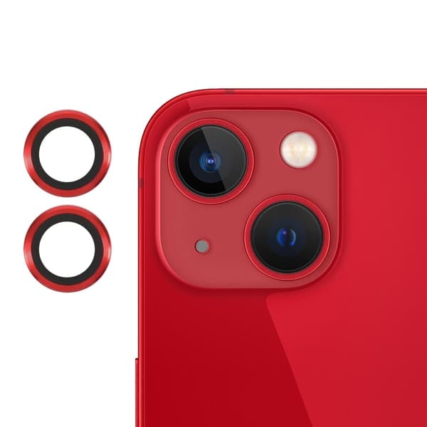 2Pcs iPhone 13 Mini AGC karkaistu lasi kameran linssin suojus - Punainen Red