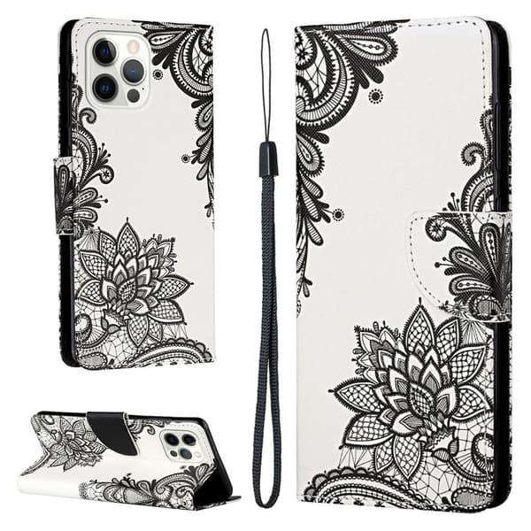 Wonderland iPhone 13 Pro Max Flippetui - Lace Blomst Black