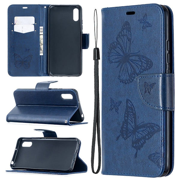 Sommerfugl Xiaomi Redmi 9A Flip Etui - Mørkeblå Blue