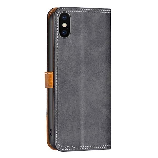 BINFEN tvåfärgat läder iPhone Xs fodral - Svart Svart