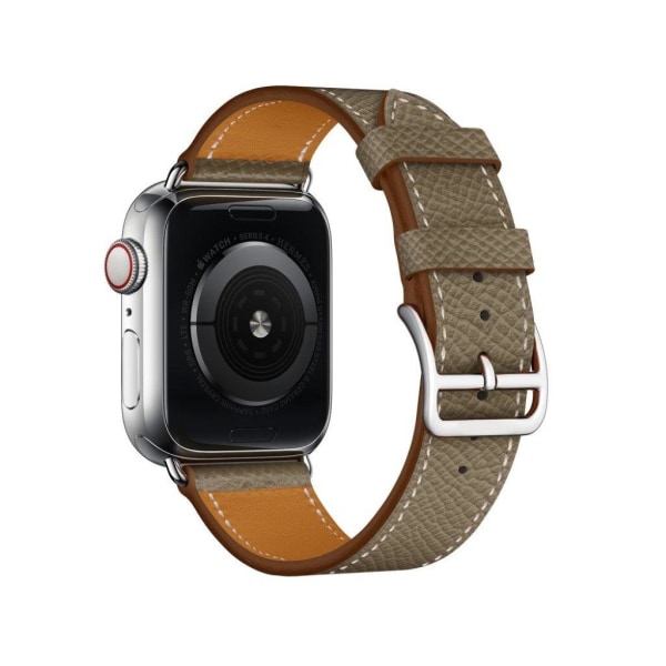 Apple Watch Series 5 44mm kryds tekstur ægte læder Urrem - Grå Silver grey