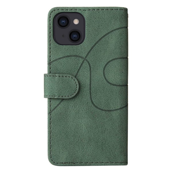 Texturerat läder iPhone 14 fodral med handledsband - Grön Grön