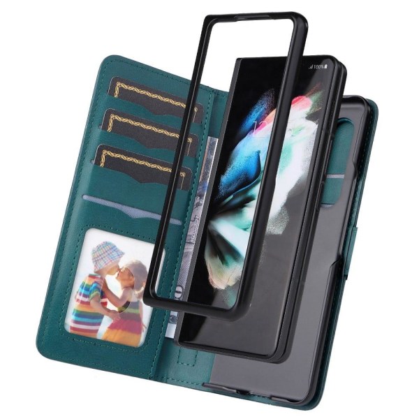 10-slot Lompakko Suojakotelo For Samsung Galaxy Z Fold3 5G - Mustanvihreä Green