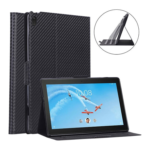 Lenovo Tab E10 lædercover i kulfiber - sort Black