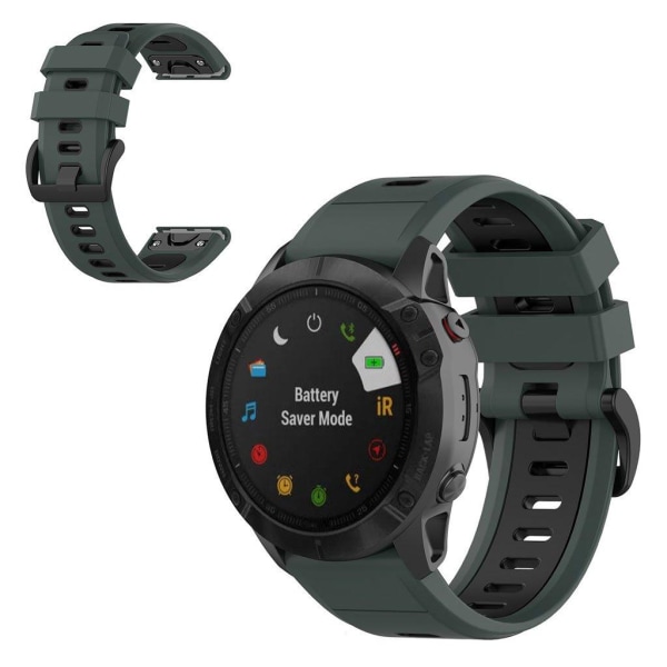 Garmin Fenix 6X / 5X tofarvet silikone-urrem - Grøn / Sort Green