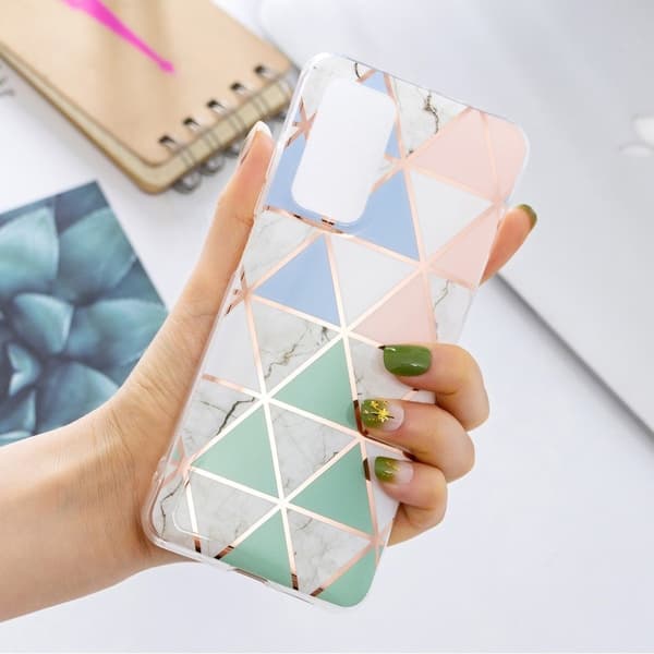 Marble Samsung Galaxy A72 5G Etui - Blå / Rosa Trekant Multicolor