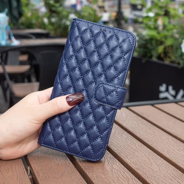 Rhombus mat Samsung Galaxy S25 Ultra flip etui - Blå Blue