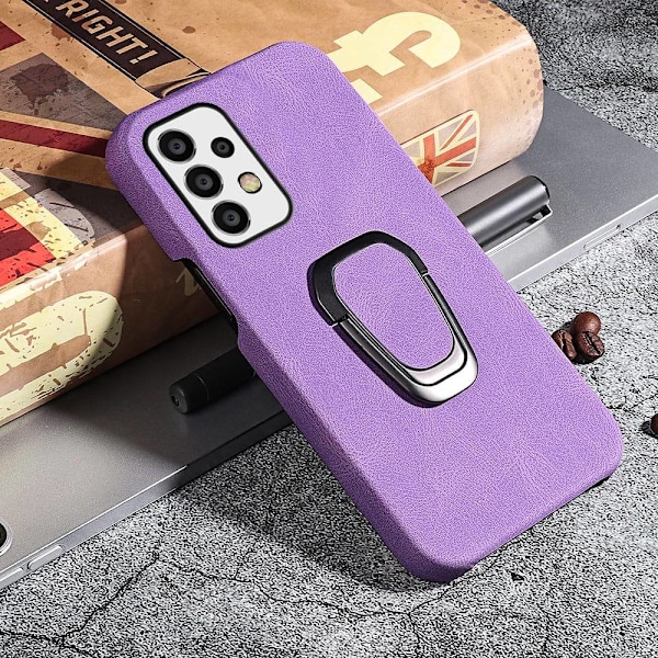 Iskunkestävä nahkasuojus soikealla jalustalla Samsung Galaxy A53 5G:lle - Violetti Purple