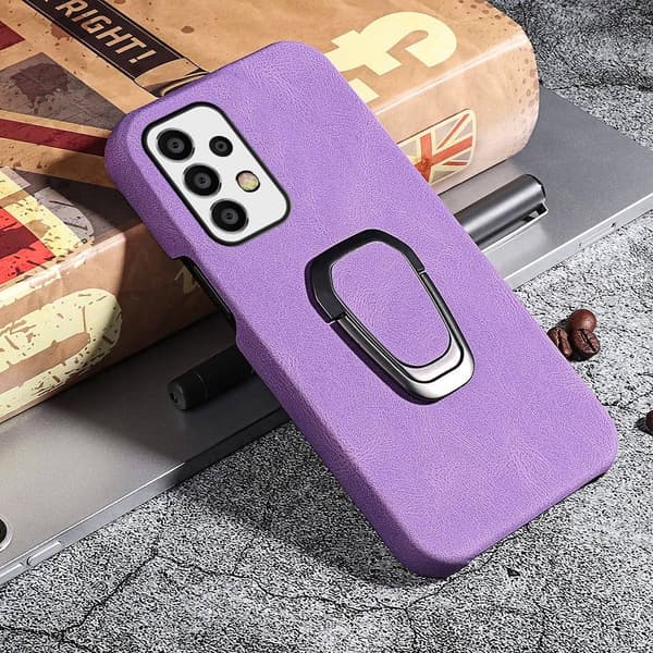 Stötsäkert läderfodral med oval kickstand för Samsung Galaxy A53 5G - Lila Lila