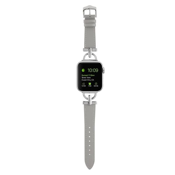 Apple Watch Series 8 (45mm) / Watch Ultra D-format äkta läderarmband - Grå Silvergrå