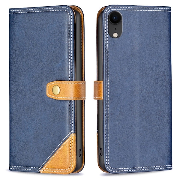 BINFEN kaksivärinen nahkakotelo iPhone Xr - Sininen Blue