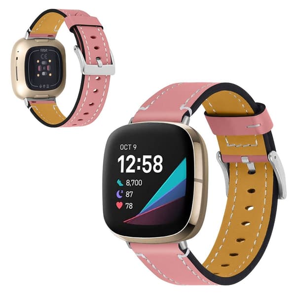Fitbit Sense / Versa 3 klokkerem i ekte skinn - Rosa Pink