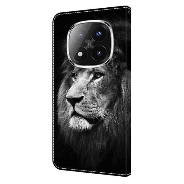 Xiaomi Redmi Note 14 Pro 4G lommebokveske med mønsterutskrift stativ lær flip-telefondeksel - Løve Silver grey