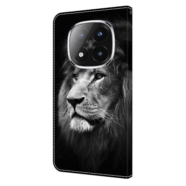 Xiaomi Redmi Note 14 Pro 4G plånboksfodral mönster tryckning stativ läder flip telefonskydd - Lejon Silvergrå