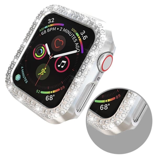 Apple Watch Series 4 44mm Dobbel Rad Rhinestone Dekor Ramme - Sølv Silver grey