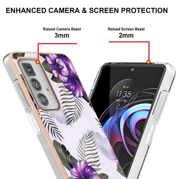 Marble Motorola Edge 20 Pro Etui - Lilla Blomster Purple