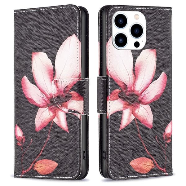 Wonderland iPhone 14 Pro flip etui - Pink Blomst Pink