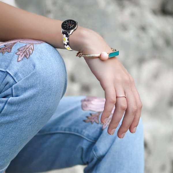 Samsung Gear S3 Classic / Frontier blomster ægte læder Urrem - Hvid Tusindfryd Multicolor