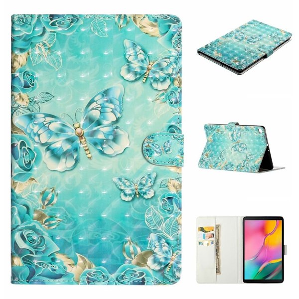 Samsung Galaxy Tab A 10.1 (2019) fremhævet mønstered læder flip etui - Blå Sommerfugl Blue