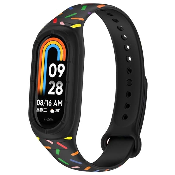 Xiaomi Smart Band 8 silikon fargerik flekkete stil stropp - Svart Black