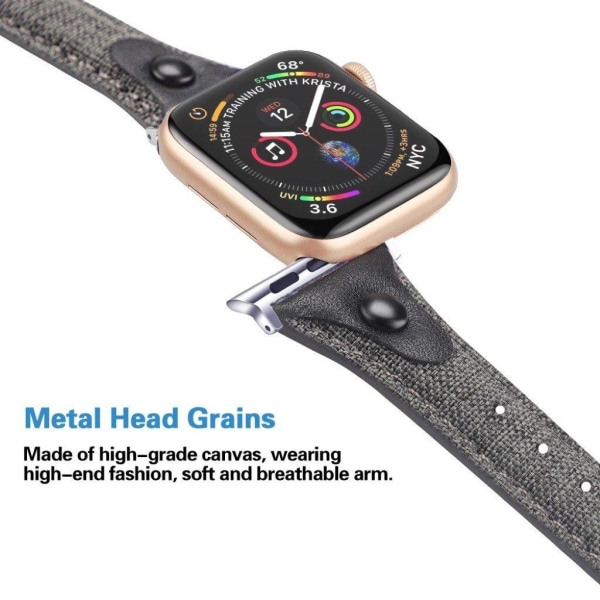 Apple Watch Series 5 / 4 44mm canvas urrem i ægte læder - Grå / Sort Silver grey