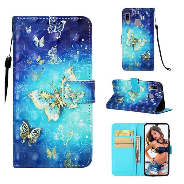 Samsung Galaxy A40 mønstret lædercover - guld sommerfugle Multicolor
