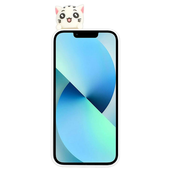 Mønstertryk Drop Resistant Phone Case iPhone 14, 3D Figure Design Flexible Back Cover - Kat White