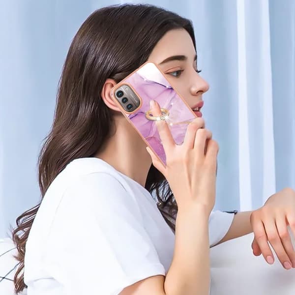 Marble Mønstret Deksel med Ring Holder til Nokia G11 / G21 - Rosa Klinkekule Haze Pink