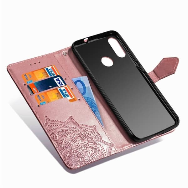 Mandala Motorola Moto E6 Plus etui i lær - Rose Gull Pink