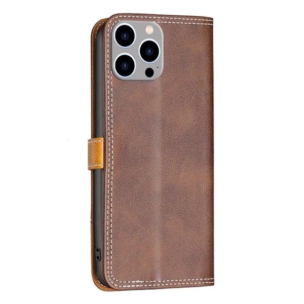 BINFEN tofarget læretui for iPhone 14 Pro Max - Kaffe Brown