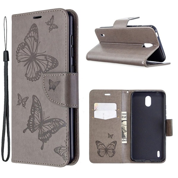 Butterfly Nokia 1.3 skinnveske - Grå Silver grey