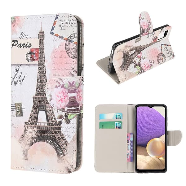 Wonderland Samsung Galaxy A32 5G flip kuoret - Eiffel-Torni Multicolor