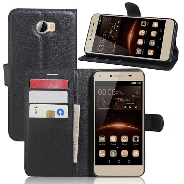 Huawei Y5 II etui i Lychee skind - Sort Black