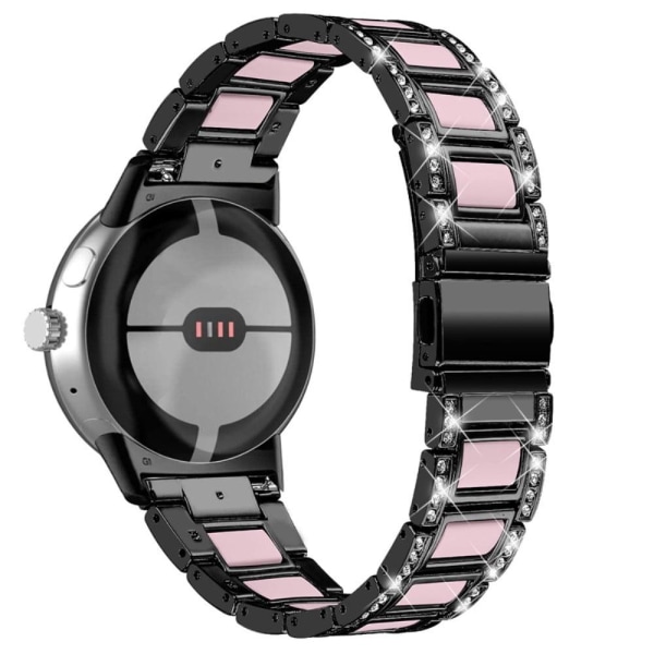 Google Pixel Watch strassikoristeinen koriste hartsityyliin ruostumattomasta teräksestä valmistettu kelloranneke - Musta / Pinkki Pink