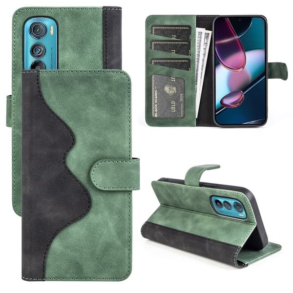 To Farvet Læder Flip Case til Motorola Edge 30 - Grøn Green