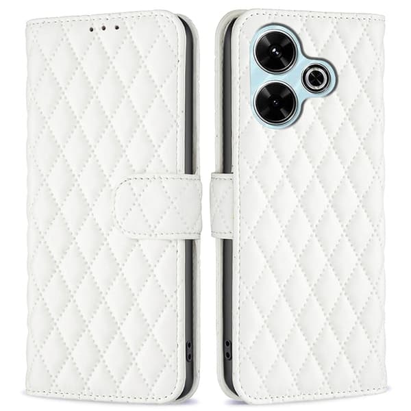 Rombemønster, matt flip-deksel for Xiaomi Redmi 13 / Xiaomi Poco M6 - Hvit White