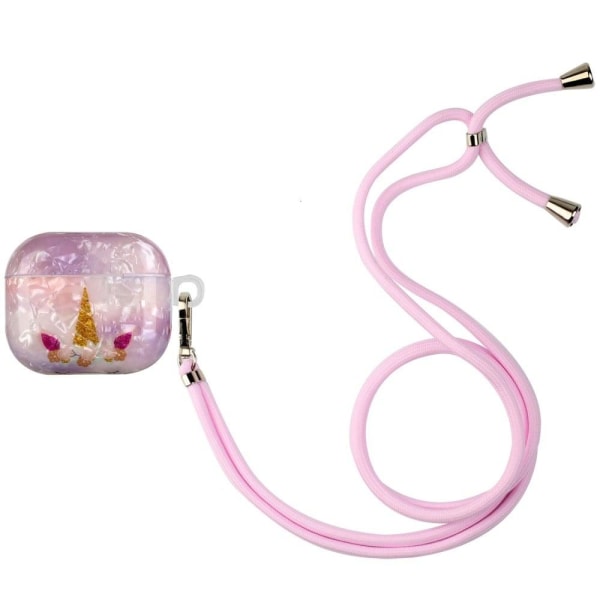 AirPods 3 pattern printing case with lanyard - Unicorn Lila