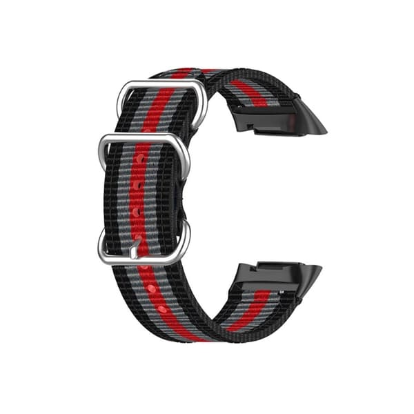 Fitbit Charge 5 elastisk nylon-urrem - Sort / Grå / Rød / Grå / Sort Multicolor