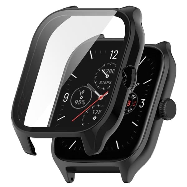 Amazfit GTS 4 cover with tempered glass screen protector - Black Svart