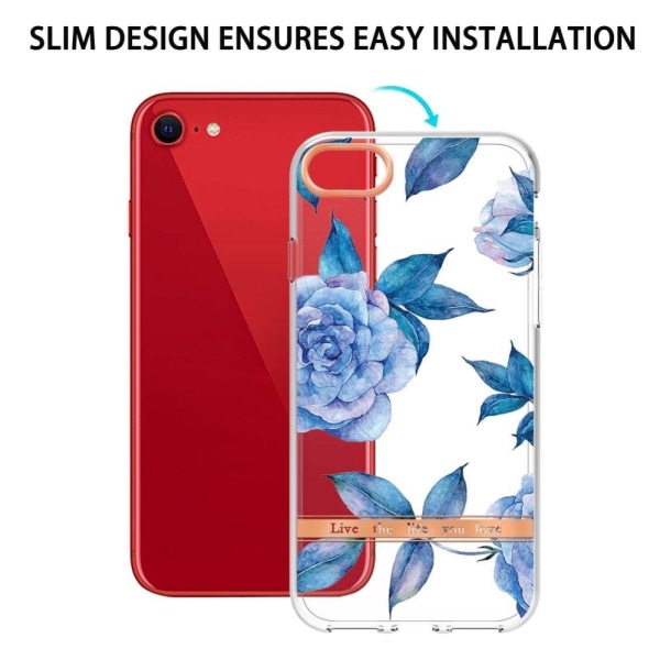 iPhone SE (2022)/SE (2020)/8/7 4,7 tommer YB IMD-8 Series Flower Pattern Design Phone Case Electroplating IMD Soft Flexible Scratch-Resistant Cover - Blue