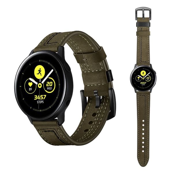 Samsung Galaxy Watch Active stitches ægte læder Urrem - Grøn Green