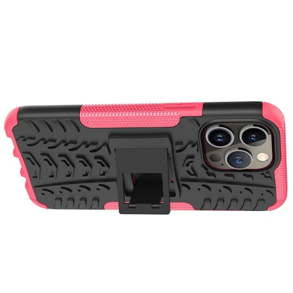 iPhone 14 Pro Max 6,7 tommer Anti-slip Cool Tire Texture Back Cover Kickstand Feature Hard Bumpresistent Soft Flexible Phone Shell - Lyserød Pink
