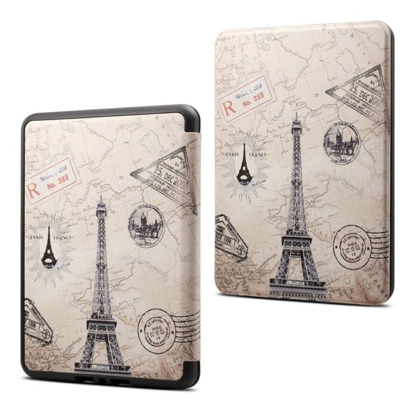 Amazon Kindle Paperwhite 4 (2018) mønstered læder flip etui - Eiffel Tårn Multicolor